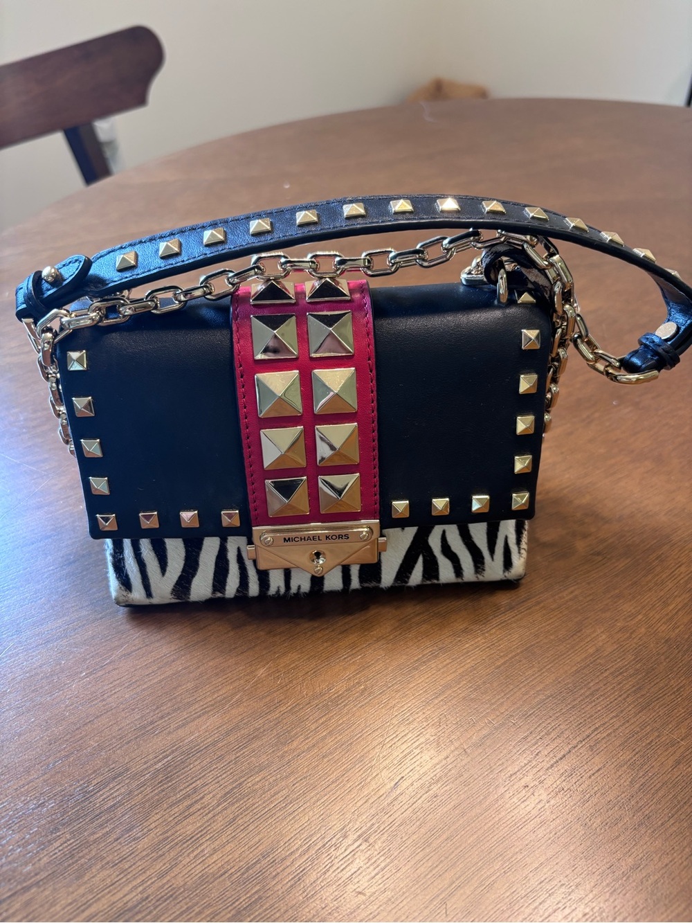 Michael Kors Black, Red & Zebra Studded Mini Shoulder Bag
